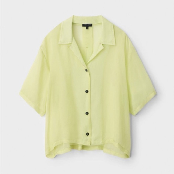 Rag and Bone / NWT  Reed viscose neon green camp oversized shirt large L - Picture 3 of 6